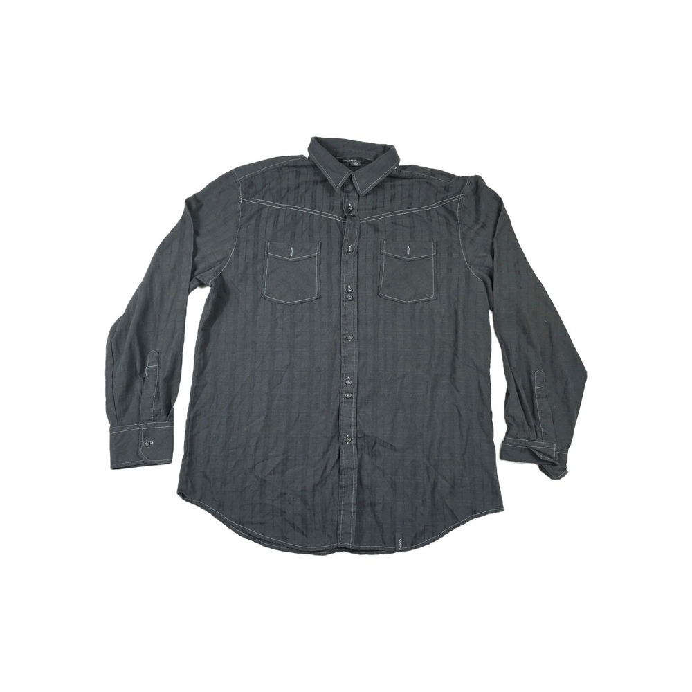 StraightFaded Mens XL Black Tonal Stripe Western Button Down Long Sleeve Shirt